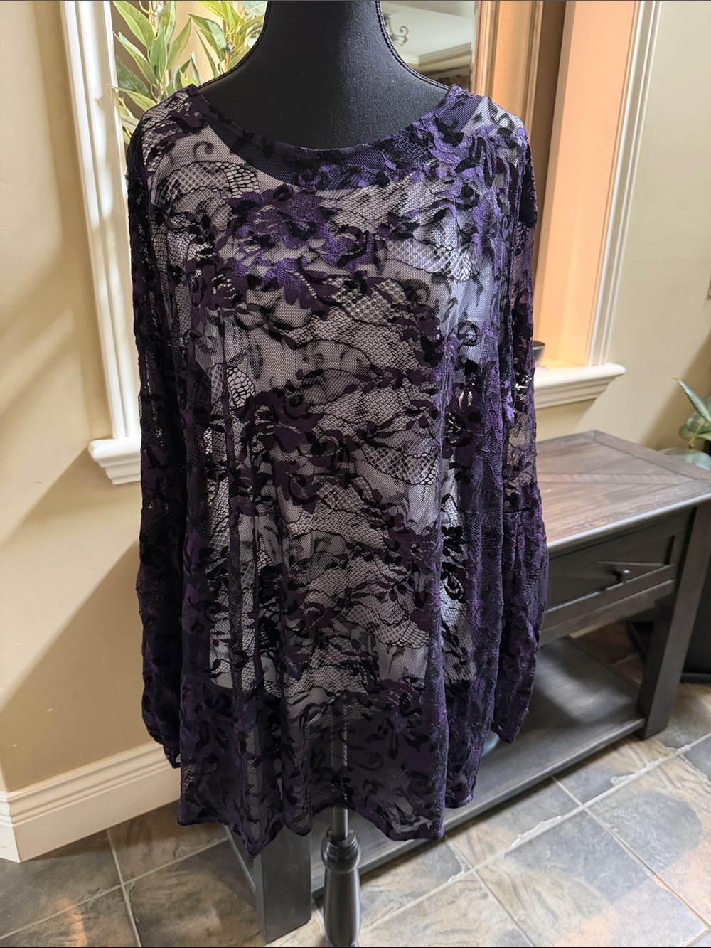 Love & Legend Purple Floral Lace Tunic Top